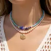 Conjunto de Colares em Camadas com Contas de Pérola Artificial Estilo Europeu e Americano, Joia com Pingente em Formato de Coração da Moda Estilo Ins