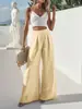 Pantalones de pierna ancha plisados de algodón-lino sintético de cintura media, moda transfronteriza europea y americana, sueltos y adelgazantes, casuales, para mujer, en stock, al por mayor