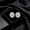 Pendientes ovalados Xuping simples con incrustaciones completas de gemas artificiales, aleación de cobre chapada en blanco, pendientes de gemas coloridas estilo lujo ligero para mujer