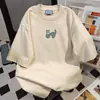 Camiseta de Manga Curta Estampada com Gatinho Fofo de Desenho Animado 2026 Novo Estilo de Verão Estilo Casual Preguiçoso Top Vintage