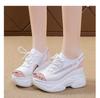 Sandalias de cuña con punta de pez transfronterizas para mujer, sandalias deportivas de plataforma, transpirables de malla de tacón alto, que aumentan la altura, casuales, talla grande