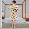 Pijama Masculino de Verão, Shorts de Manga Curta, Estilo Cartoon Solto para Estudantes Plus Size, Conjunto Casual para Casa Juvenil