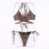 Biquíni de venda quente para 2025 para comércio exterior, maiô sexy com alça e estampa de leopardo, site independente AliExpress moda praia