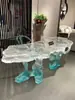 Mesa de Centro de Té de Cristal Transparente Personalizada Resina de Islandia Mesa Iceberg de Lujo Ligero Mesa de Café Acrílica Famosa en Internet Onda de Agua Hielo