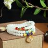 Pulsera de mujer pequeña fresca multicírculo cuentas transparentes hielo lichi blanco congelado transparente pulsera multicírculo colgante campana valiente candado de la paz