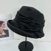 Chapéu de Pescador Japonês Simples com Laço e Aba Dobrável Feminino Outono Inverno Lã Grossa Quente Feltro Retrô Moda Versátil Chapéu Balde