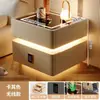 Mesita de Noche Inteligente Moderna Minimalista de Madera Maciza con Luz Luz de Dormitorio Lujo Ligero Multifuncional Carga Inalámbrica Bluetooth Mesita de Noche Inteligente
