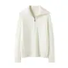 25 Nuevo Estilo Otoño e Invierno 100% Cachemira Pura Suéter Casual de Punto Grueso Engrosado Suelto con Solapa y Media Cremallera para Mujer