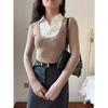 Camiseta de Manga Larga de Moda de Estilo Francés para Chica Sexy de Dos Piezas Falsas Otoño Nuevo Estilo Diseño Sentido Costuras Ajustada Adelgazante Top Ins Mujeres