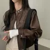 Em estoque. Estilo coreano, nova coleção de início de outono, jaqueta de couro PU estilo jaqueta de baseball, elegante para estudantes, com gola semi-alta.