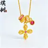 Loja de Ouro Mesmo Estilo Banhado a Ouro Gelo Triturado Trevo de Quatro Folhas Cabacinha Colar para Mulheres, Versátil e Elegante, Borboleta em Forma de Coração Corrente de Clavícula Joia
