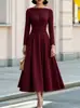 Vestido de Moda para Mujer 2026 para Tiendas Independientes Europeas y Americanas de Amazon Transfronterizas, Elegante Vestido de Manga Larga Acampanado con Ceñidor en la Cintura