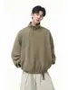 Moletom Pulôver Americano Pesado com Zíper Diagonal e Gola Alta para Meninos e Meninas Outono Boxy Curto Largo Manga Longa Roupa Esportiva Roupa Externa