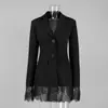 Blazer de Renda Transfronteiriço Estilo Europeu e Americano Outono 2025 Nova Moda Elegante Moda Blazer de Renda Patchwork Acinturado com Bolsos com Aba
