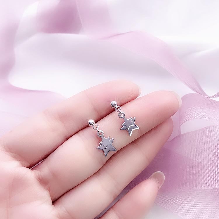 素银五角星耳钉