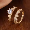 Celebridad de Internet TikTok Conjunto de dos piezas Anillo Corona Dividida Moda Coreana para Mujer Anillo Combinado Dos en Uno Dedo Índice