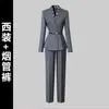 Traje Gris Traje para Mujer en Otoño, Profesional Elegante, Ropa de Trabajo para Recepción de Hotel, Ropa de Trabajo para Departamento de Ventas de Joyería, Elegante