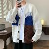 Cardigan Tricotado de Gola V Estilo Retro Preguiçoso Jaqueta Top de Casal Estudantil Coreano de Outono e Inverno Masculino
