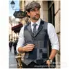 Colete de terno masculino retrô com lapela irregular em retalhos, colete masculino de tweed xadrez moderno tamanho europeu
