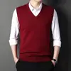 Suéter Masculino de Lã com Gola V, Sem Mangas, Aconchegante e Espesso, Colete, Suéter Básico para Homem de Meia-idade