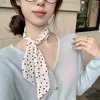 Estilo Retro Coreano~Lenço de Seda Branco com Bolinhas Francesas, Gravata de Pescoço, Faixa de Cabelo, Prendedor de Cabelo para Mulheres, Lenço Longo de Primavera e Outono, Fita Versátil