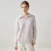 Suéter de Caxemira com Meio Zíper 2026 Outono/Inverno Novo Estilo Feminino Gola Lapela Fio Duplo Camada Base Grossa Estilo Versátil Suéter Quente