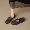 Weiwei Lady 1257-2 Mocasines Planos de Tacón Bajo Estilo Vintage Old Money para Mujer, Zapatos Pequeños de Cuero con Hebilla Estilo Británico