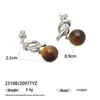 Brincos de Moda Leve Luxo Estilo Maillard Banhados a Ouro 18K com Pingente de Pérola Natural e Pedra Olho de Tigre, Nova Coleção Outono e Inverno