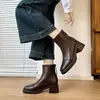 Botines de Tacón Grueso para Mujer 2026 Nuevos Otoño/Invierno Punta Cuadrada Estilo Francés Botines Cortos Tacones Altos Adelgazantes Calidez con Terciopelo Botas Martin