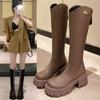 Botas com zíper traseiro femininas 2024 novo outono e inverno sola grossa, mas joelho forrado de lã botas altas Martin botas finas