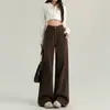 Jeans retro de pierna ancha color marrón melardo para mujer, nueva colección 2026, estilo americano de alta gama, tiro alto, holgados, pantalones de pierna recta