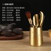 Juego de Seis Caballeros para Ceremonia del Té de Latón: Cuchillo para té, Pinzas para té, Herramientas y accesorios para preparar té, Juego de seis piezas de combinación de cobre y madera, Ceremonia del té china