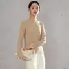 Mousse Cachemir Primavera Otoño Elástico Estilo Básico Camiseta de Manga Larga con Hombro Recto Ropa Interior Top de Color Sólido Mujer
