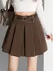 Falda plisada de lana retro para mujer, nuevo diseño de otoño e invierno, versátil de cintura alta, adelgazante, línea A, falda corta anti-exposición A1416