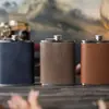 Funda Protectora Portátil para Botella de Vino para Exteriores Termo Retro de Acero Inoxidable Funda de Cuero Funda de Cuero Extraíble para Botella de Vino