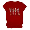 Amazon eBay Loja Independente Moda Casual Fashionável Divertida Feminina Halloween 4 Caveiras Cachorro Gola Careca Manga Curta Camiseta