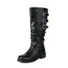 Botas de Cavaleiro Slip-On para Mulheres, Outono e Inverno, Bico Redondo, Salto Baixo Grosso, Detalhe de Fivela de Cinto, Botas Longas Acima do Joelho, Botas de Cano Alto para Mulheres
