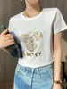 Camiseta de algodón mercerizado para mujer, estilo coreano, reductora de edad, manga corta, cuello redondo, estampada con Mickey, holgada, casual, para primavera y verano