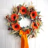 Guirlanda de Colheita de Girassol Mais Vendida com Laço Laranja, Espigas de Trigo e Frutas Vermelhas, Decoração de Porta de Casa Europeia e Americana