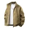 Jaqueta Vintage com Gola Alta Estampada para Homens, Primavera/Outono 2026, Casaco Casual Solto, Moda Americana Versátil para o Dia a Dia, Jaqueta de Couro Tendência