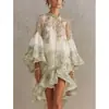 Nuevo vestido corto de moda con volantes estampados estilo europeo y americano 2026 para mujer, holgado y elegante, estilo irregular de vacaciones