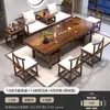 Juego Grande de Mesa y Sillas para Té, Combinación de Cama Luohan, Una Mesa y Cinco Sillas, Mesa de Té de Oficina, Uso en el Hogar, Mesa de Té de Madera Maciza Estilo Zen Nuevo Chino