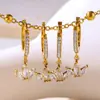 Brincos de roda gigante com perfuração completa e microincrustação de zircônia trevo brincos femininos aço inoxidável banho PVD cor dourada 18K brincos de retenção de cor