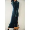 100% suéter de lana para mujer, cuello alto medio, vestido de punto para mujer, otoño e invierno, vestido interior para abrigar, longitud media, por encima de la rodilla
