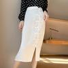 Nuevo Estilo Chino Modificado Vintage Cintura Alta Falda Cheongsam Blanca Estilo Nacional de Mujer Nicho Falda con Hebilla Falda Midi