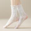 Calcetines Blancos para Mujer, Verano, Delicado Adorno de Encaje, Malla Transpirable, Borde Fruncido, Calcetines de Media Pantorrilla, Absorbentes de Sudor