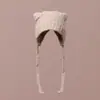 Nuevo Hilo de Bucle Tejido de Otoño e Invierno Orejas de Dibujos Animados Color Sólido Moda Femenina Felpa Cálida para Exteriores Gorro Pullover Moderno