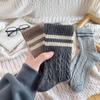 Calcetines de Lana Trenzada Estilo Japonés Otoño e Invierno para Niños Estilo Coreano Retro Ins Estudiante de Dos Barras Gruesos Cálidos de Media Caña Apilables