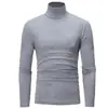 Camiseta de Manga Larga de Color Sólido Ajustada para Otoño e Invierno para Hombre Camisa Base Ceñida de Moda Cuello Medio Ropa de Otoño Talla Grande Moderna