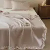 Estilo Coreano Lavado com Areia 100% Algodão Cobertura de Cama Conjunto de Três Peças Bordado Renda 1.5_1.8_2.0m Colcha Fronha Estilo Princesa Algodão Puro